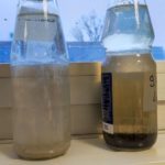 tksa présente des échantillons d\'eau sale filtrées à 17 microns sans floculation récolté lors de démonstrations de notre kroll recycleur.