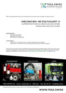 WANTED: Nous sommes à la recherche d’un/une MÉCANICIEN- NE POLYVALENT- E, pour notre atelier de Bex.